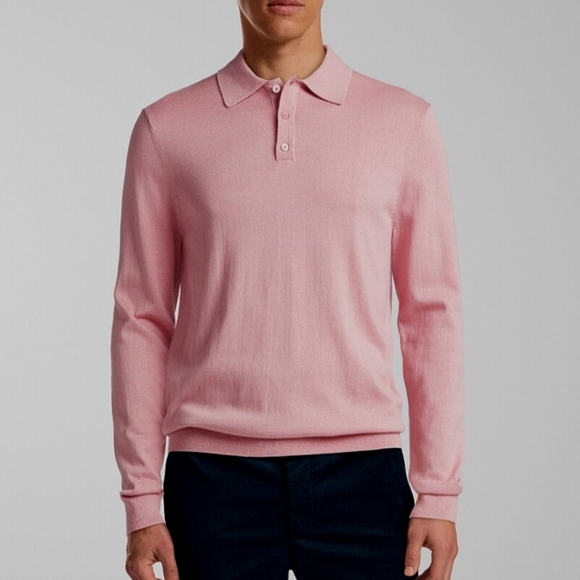 Le 31 | Simons Mens Sweater Polo Salmon Coral Colour Medium Cotton Modal NWT - Picture 8 of 10